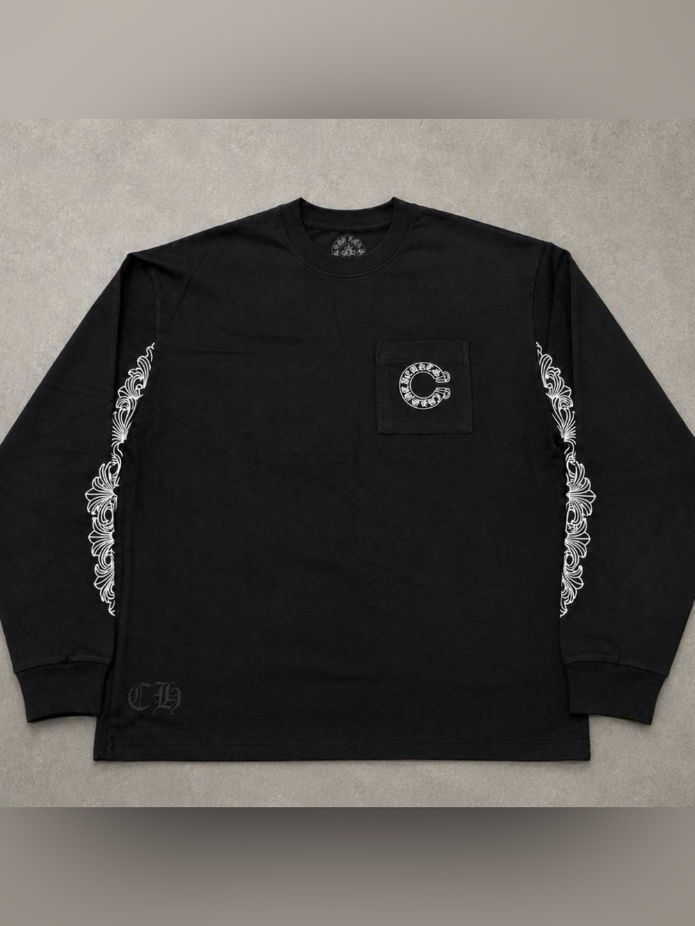 Chrome Hearts Black Long-Sleeve Graphic Pocket Tee